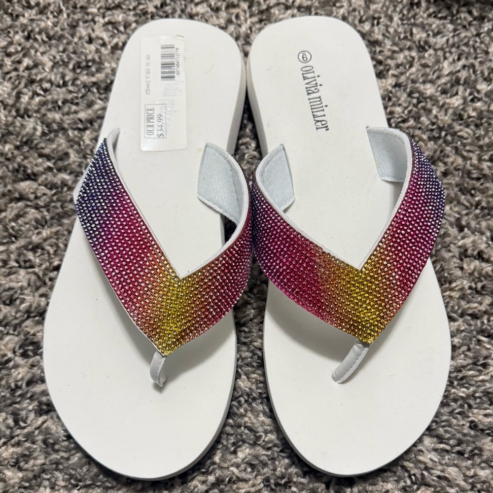 Olivia Miller Women's Pink and Yellow Sandals